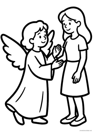 Christliches Ausmalbild: der Engel Gabriel erscheint Maria in ihrem Haus