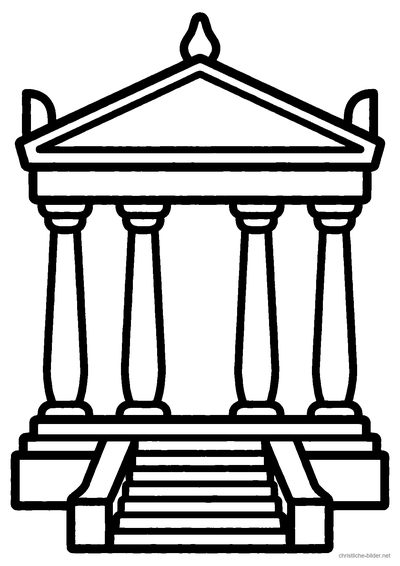 Christliches Ausmalbild: der Tempel Salomos mit zwei Säulen am Eingang und Vorhof
