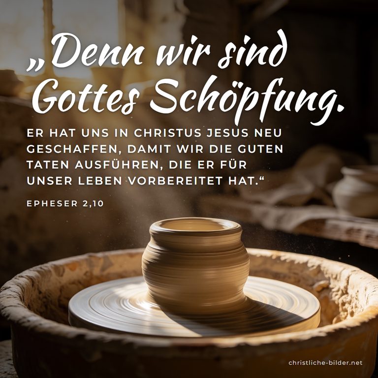 Bibelvers Epheser 2,10: Wir sind Gottes Schöpfung – Tongefäß auf der Töpferscheibe