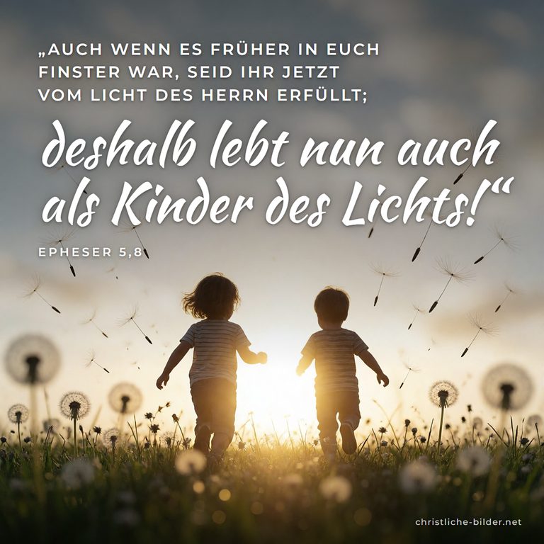 Bibelvers Epheser 5,8: Lebt nun auch als Kinder des Lichts – Kinder laufen ins Sonnenlicht