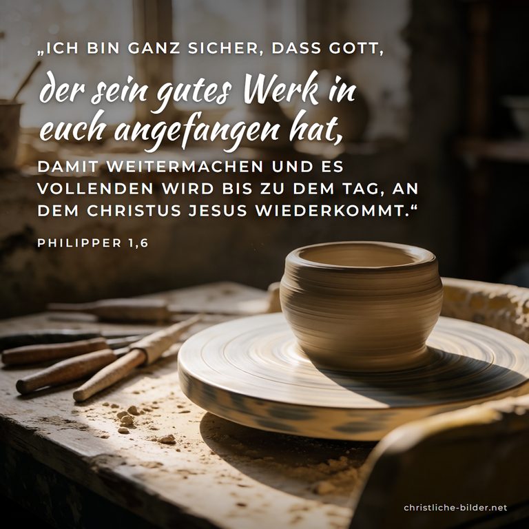 Bibelvers Philipper 1,6: Gott wird sein gutes Werk vollenden – Gefäß auf der Töpferscheibe