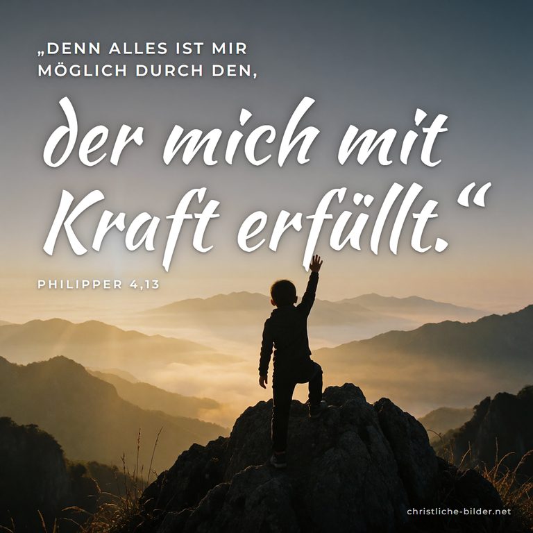 Bibelvers Philipper 4,13: Alles ist mir möglich – Bergsteiger erreicht den Gipfel