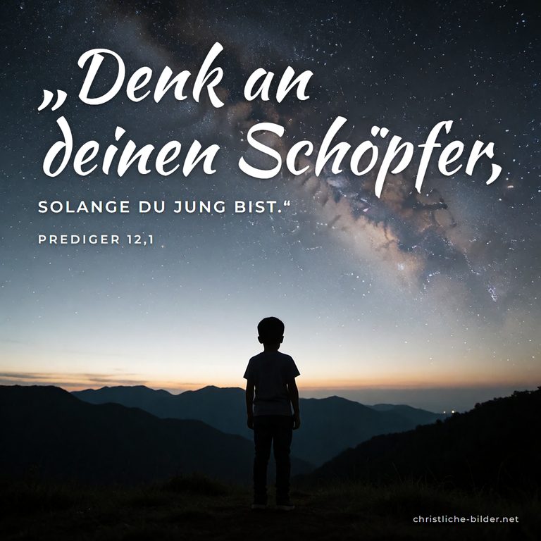 Bibelvers Prediger 12,1: Denk an deinen Schöpfer, solange du jung bist – Junger Mensch unter Sternenhimmel