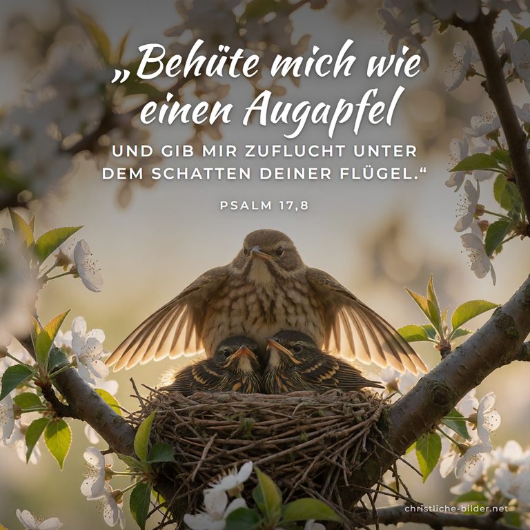 Bibelvers Psalm 17,8: Behüte mich wie einen Augapfel – Vogelmutter schützt ihr Nest