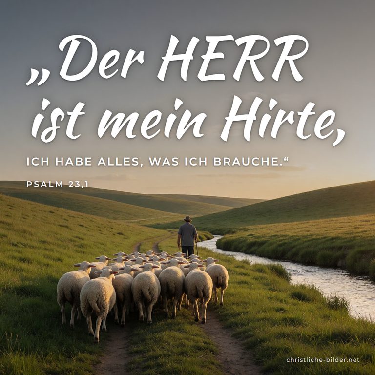 Bibelvers Psalm 23: Der HERR ist mein Hirte – Hirte mit Schafen am Abend