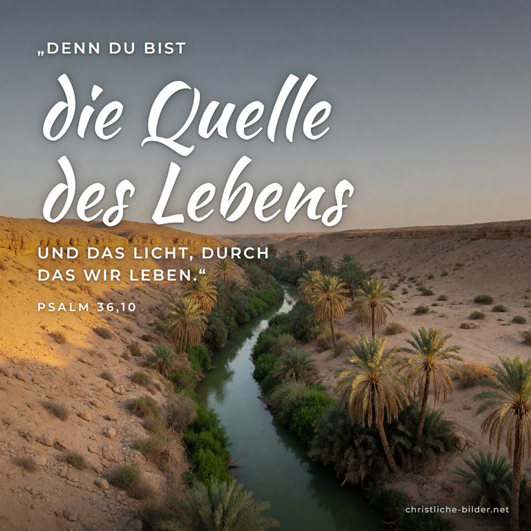 Bibelvers Psalm 36,10: Du bist die Quelle des Lebens – Grüner Fluss in der Wüste