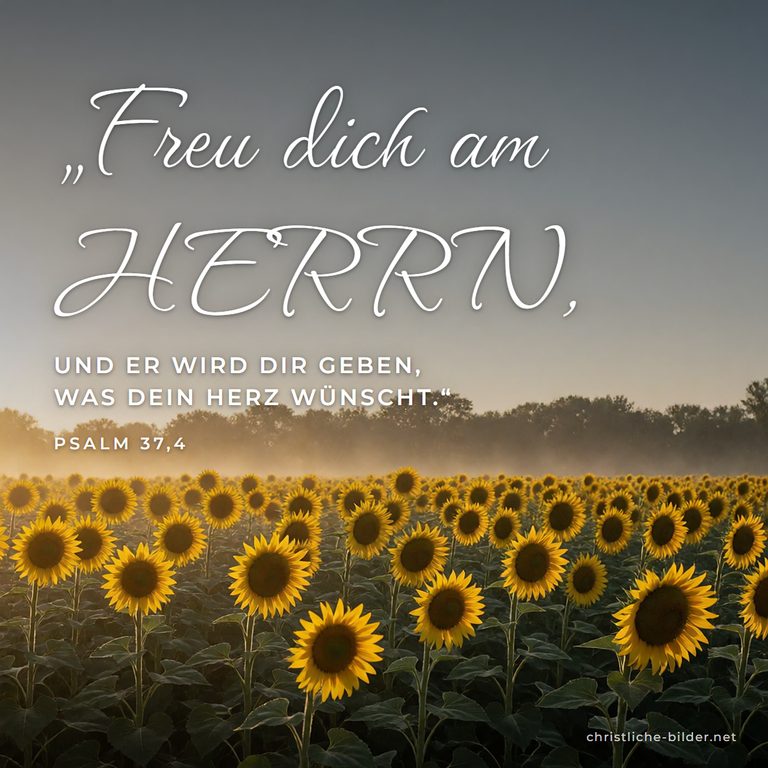 Bibelvers Psalm 37,4: Freu dich am HERRN – Sonnenblumenfeld im Morgenlicht