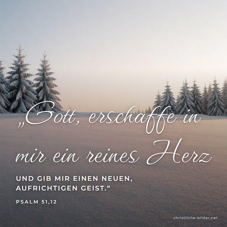 Bibelvers Psalm 51: Gott, erschaffe in mir ein reines Herz – Unberührter Schnee bei Sonnenaufgang