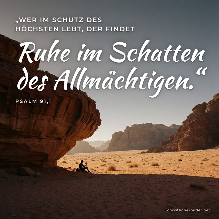 Bibelvers Psalm 91: Wer im Schutz des Höchsten lebt – Schattiger Felsen in der Wüste