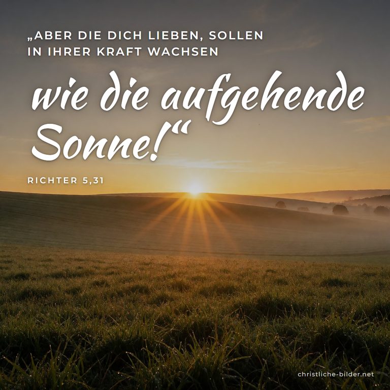 Bibelvers Richter 5,31: Die dich lieben, sind wie die aufgehende Sonne – Sonnenaufgang über sanften Hügeln
